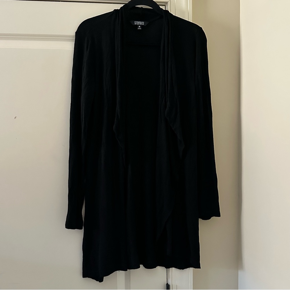 ELLEN TRACY DRAPED OPEN FRONT DUSTER CARDIGAN SWEATER Black M CapsuleWardrobe